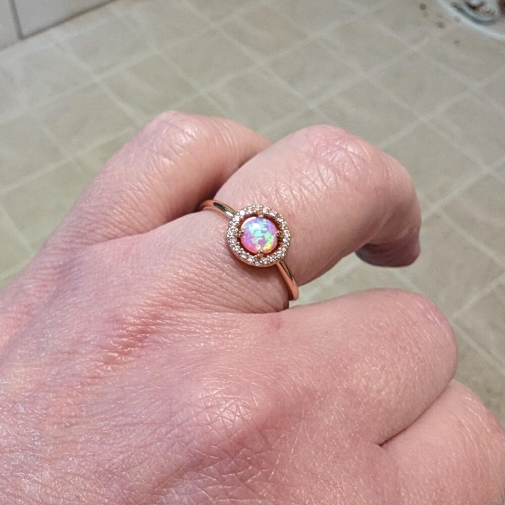 Neiman Marcus 14K Gold Plated Adjustable Halo Red Created Opal Ring